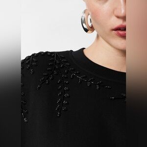 & Other Stories Black Rhinestone Embroidered Sweatshirt Crewneck Jumper Chic M